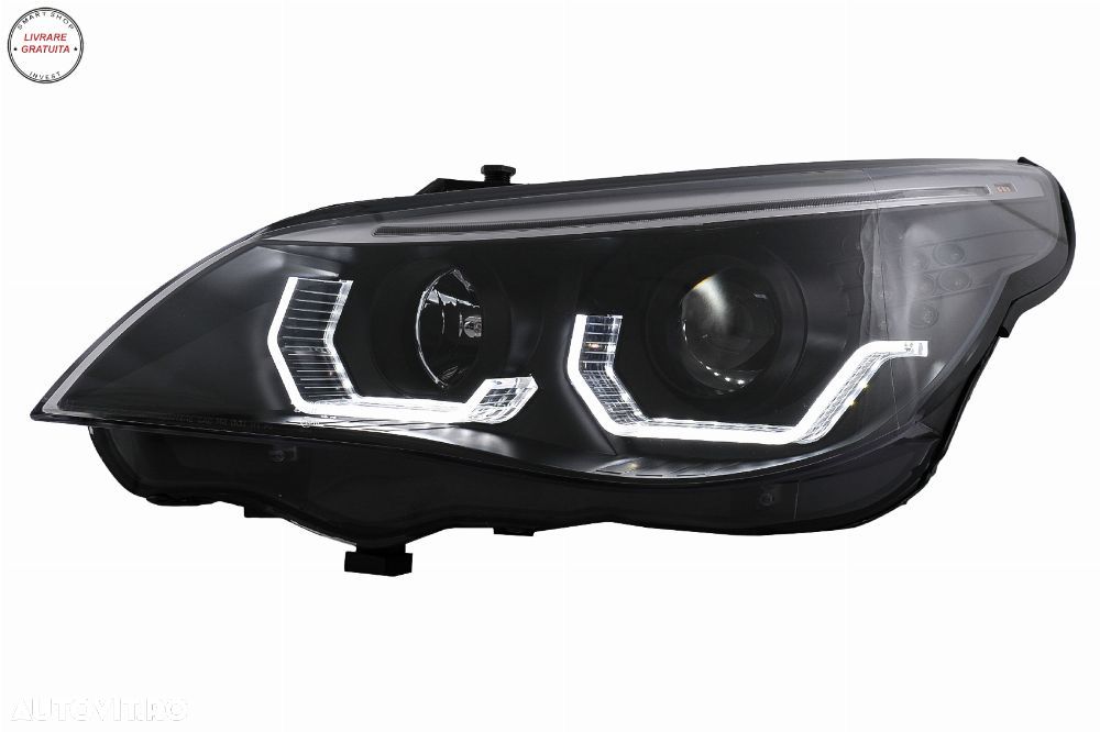 Faruri 3D LED Angel Eyes BMW Seria 5 E60 E61 (2003-2007) LCI Design Negru- livrare gratuita - 2