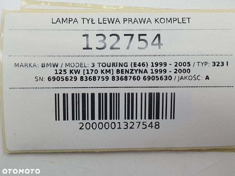 LAMPA TYŁ LEWA PRAWA KOMPLET BŁOTNIK KLAPA BMW E46 TOURING KOMBI 2001 EU - 12
