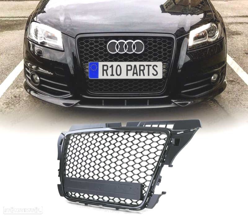 GRELHA FRONTAL AUDI A3 8P 08-12 PRETO BRILHANTE LOOK RS3 - 1