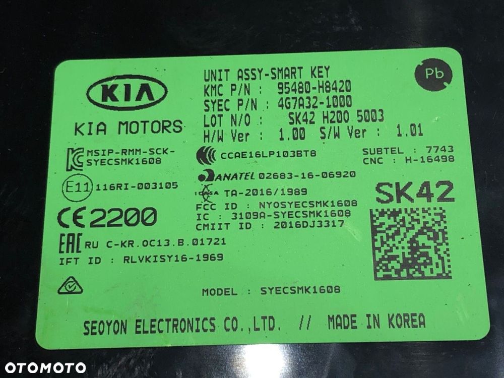 MODUŁ SMART KEY  KIA RIO IV (YB, SC, FB) 2017 - 2022 1.2 CVVT 62 kW [84 KM] benzyna 2020 - 2022 - 4