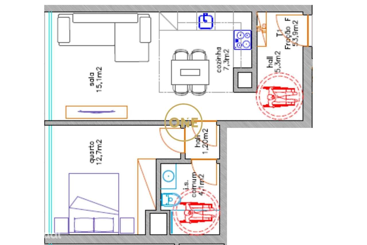 Excelente T1 com 53.90m2 no edifício Antas Redidence II para venda - Grande imagem: 4/4