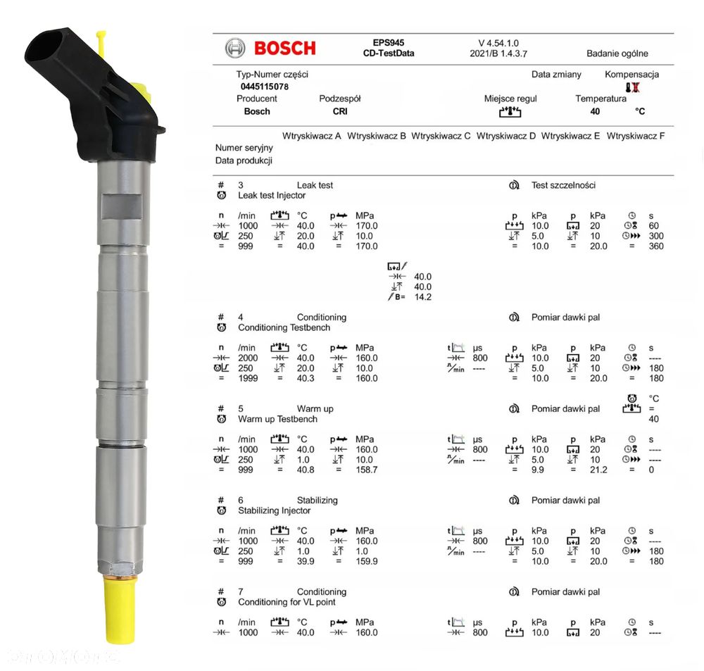 Wtryskiwacz Bosch 0445115078 protokoły gwarancja - 4