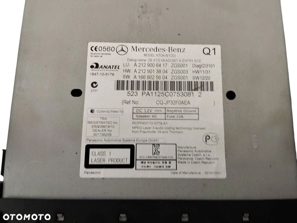 RADIO MERCEDES E W212 (2009-2012) 2.2 CDI 170KM A2129006417 - 1