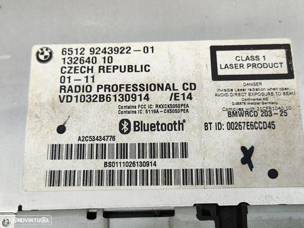 Auto Radio Professional Bluetooth NAV Navegação BMW Serie 1 E81 E87 E82 Serie 3 E90 E91 6512924392201 2004 - 2013 - 9