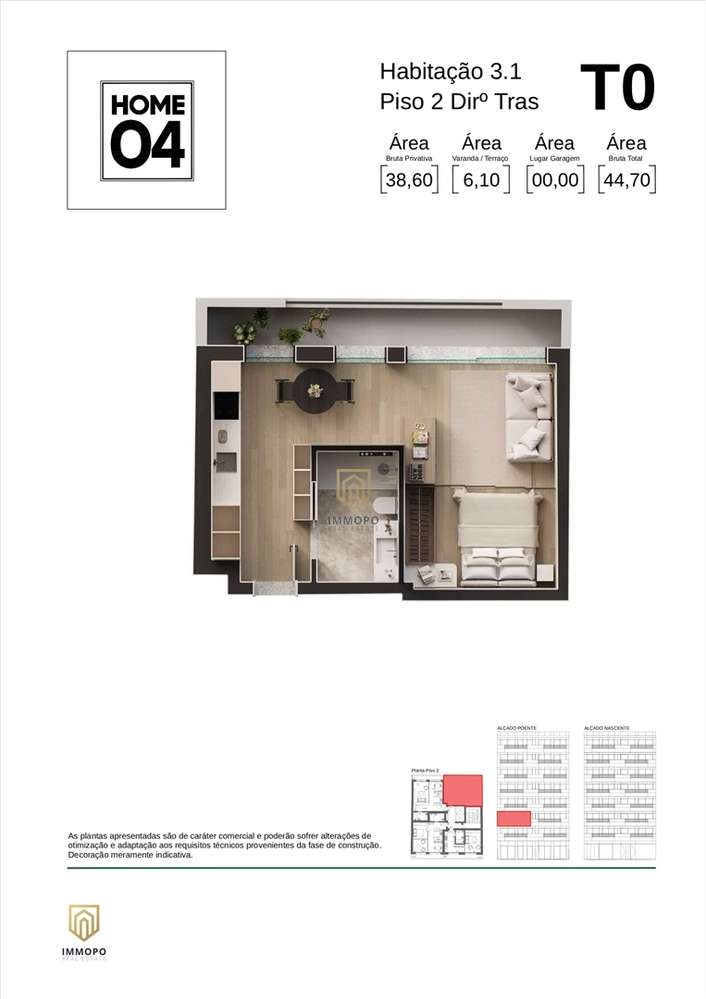 Apartamento T0+1 em Matosinhos com varanda - Grande imagem: 3/3