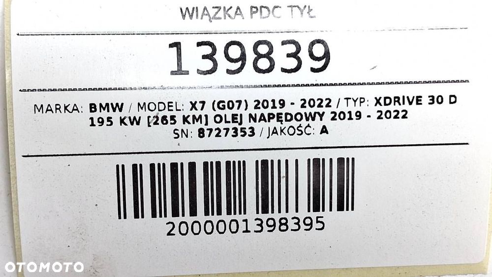 WIĄZKA PDC TYŁ CZUJNIKÓW PARKOWANIA TYLNYCH BMW X7 G07 8727353 - 5