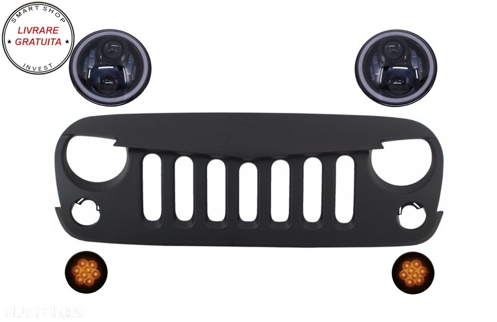 Grila Frontala cu Faruri LED CREE Angel Eye si Semnalizari compatibile cu Jeep Wra- livrare gratuita - 1