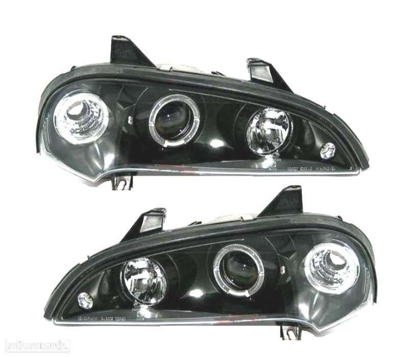 FARÓIS FRONTAIS ANGEL EYES PARA OPEL TIGRA 94-00 FUNDO PRETO - 1