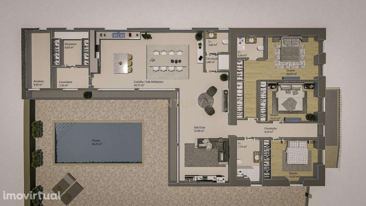 Luxuosa Moradia T3  num lote de terreno 732 m2 com piscina em Aljubarr - Grande imagem: 4/19