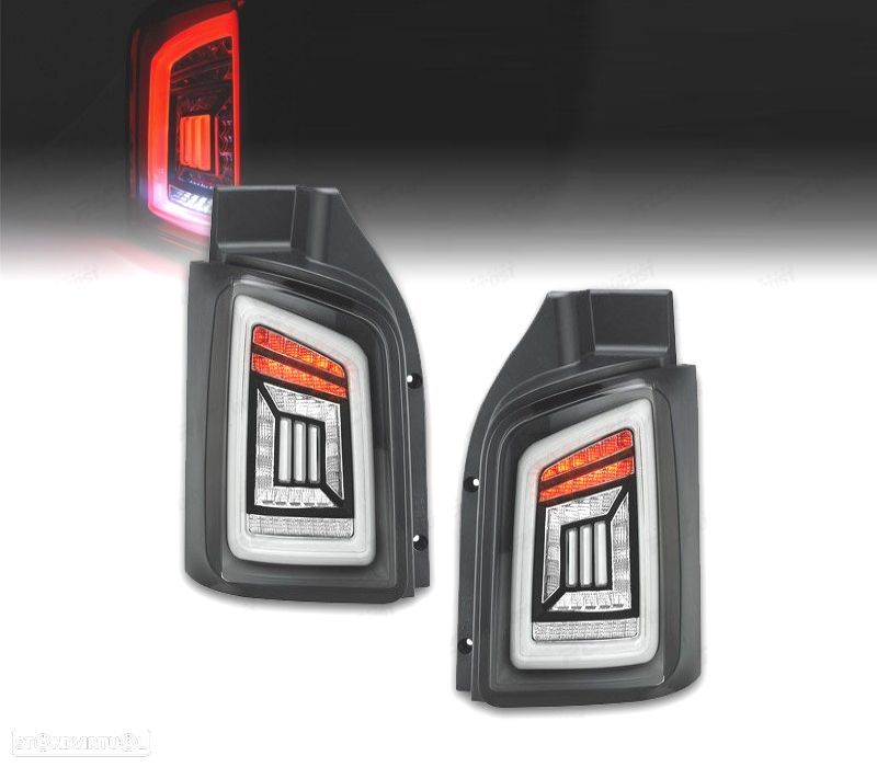 FAROLINS TRASEIROS PARA VOLKSWAGEN VW T5 1P 03-09 LIGHT BAR DINAMIC FUNDO PRETO FUMADO - 1