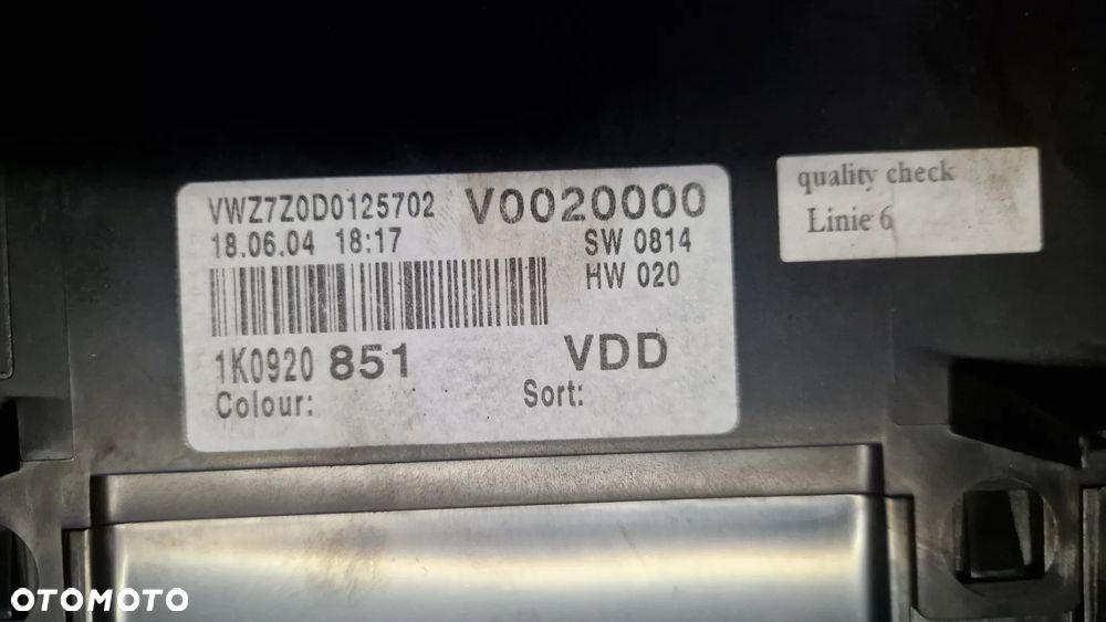 VOLKSWAGEN GOLF V 1.6b LICZNIK 1K0920851 - 3