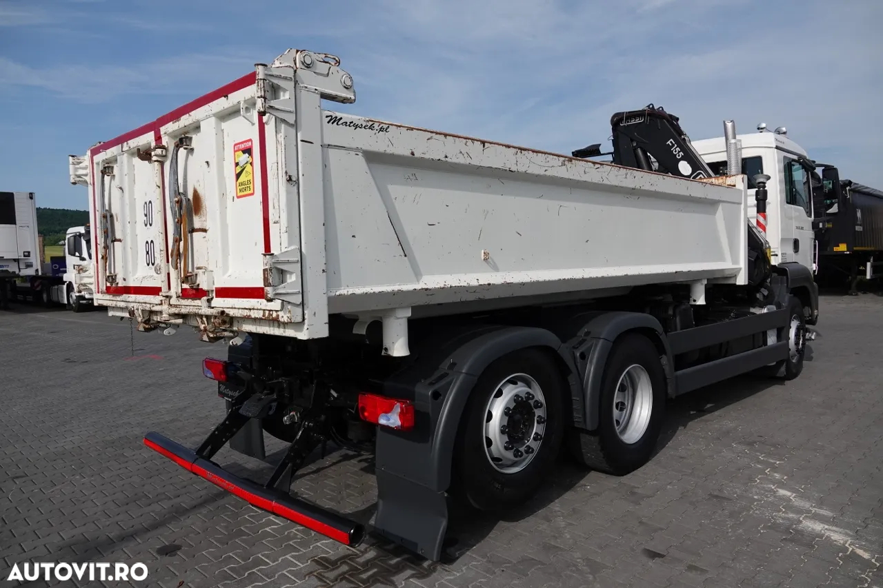 MAN TGS 26.360 / 6X2 / BASCULĂ + HDS FASSI F155A / CAPACITATE DE RIDICARE 6 160 KG / BORDMATIC / AXĂ RIDICATĂ / EURO 5 - 11