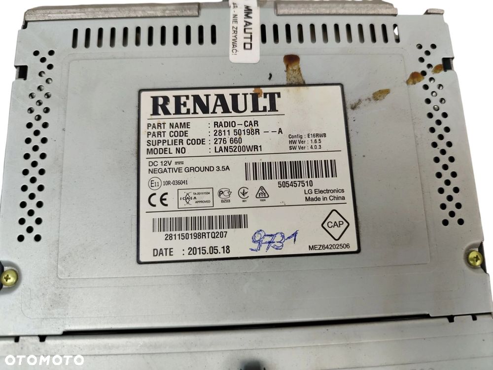 RADIO OPEL VIVARO B (2014-2019) 1.6 CDTI 140KM 281150198R 93454461 - 3