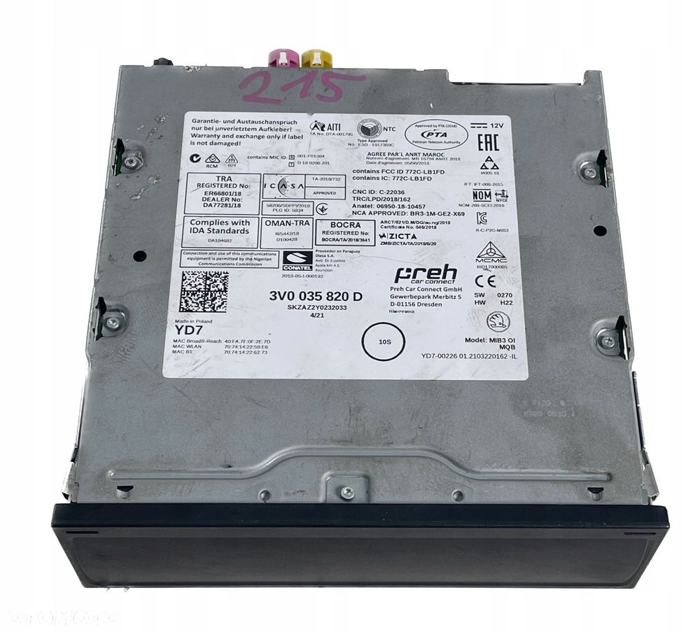 CZYTNIK MULTIMEDIA MIB3 SKODA 3V0035820H - 1