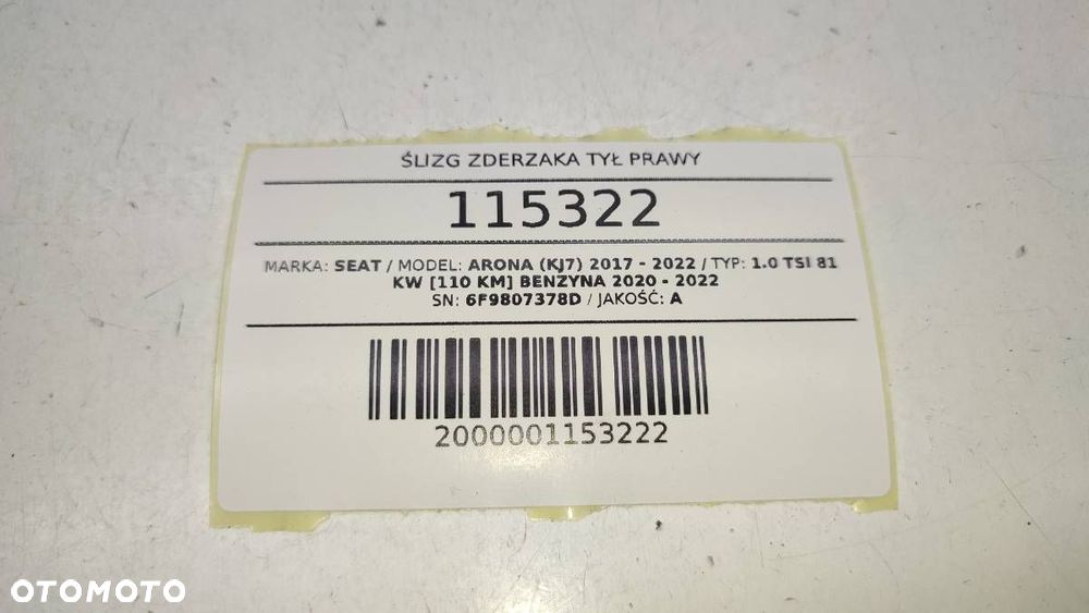 ŚLIZG ZDERZAKA PRAWY TYŁ TYLNY MOCOWANIE SEAT ARONA 6F9807378D - 5