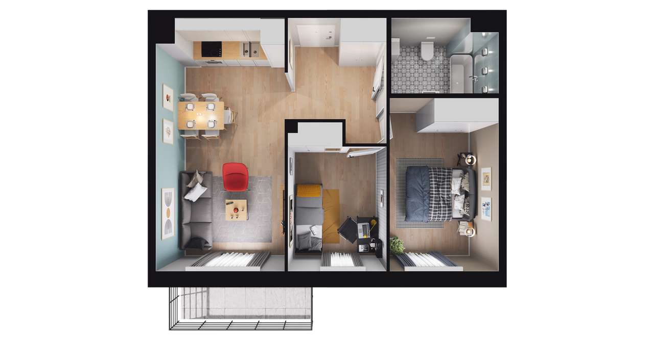 3-pokojowe mieszkanie 50m2 + balkon Bezpośrednio - Pełny obrazek: 3/13