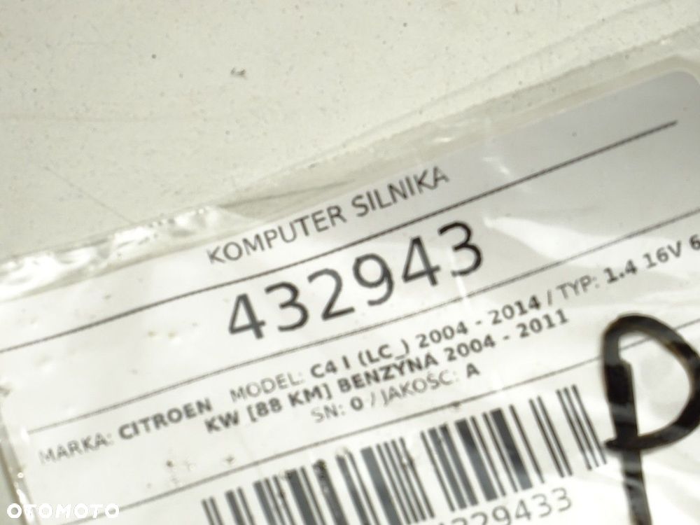 KOMPUTER SILNIKA - 150.00 PLN - CITROEN C4 I (LC_) 2004 - 2014 1.4 16V 65 kW [88 KM] benzyna 2004 - - 5