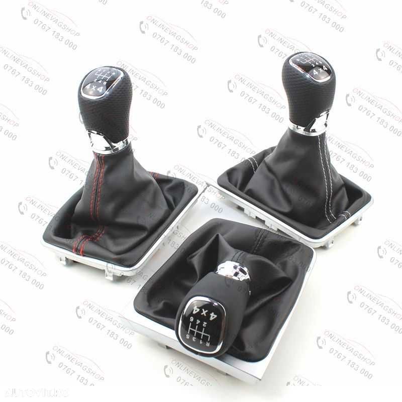 Nuca schimbator piele 4x4 Passat B6,CC,3C,B7 in 5 sau 6 viteze cu manson - 3