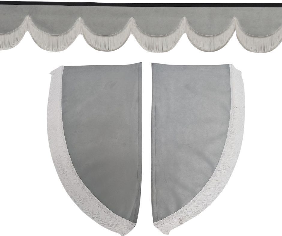ZASŁONY BOCZNE + FALBANA TIR - materiał: NUBUCK- Szary + Frędzle Białe - 1