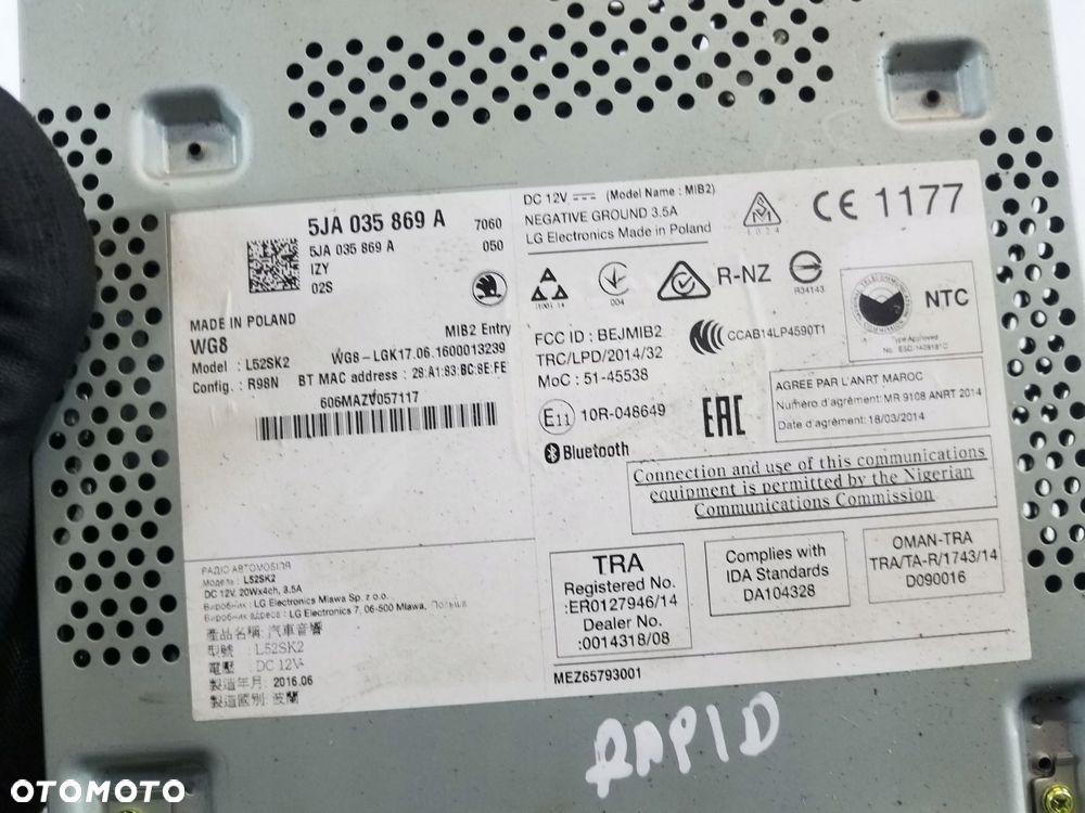 radio skoda rapid 5ja035869a - 5