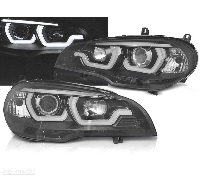 FARÓIS LED ANGEL EYES BMW X5 E70 07-13 TUBE LIGHT DRL PRETO - 1