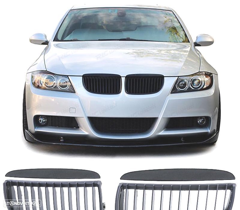 GRELHAS FRONTAIS BMW E90 E91 05-08 LOOK M PRETO MATE - 1