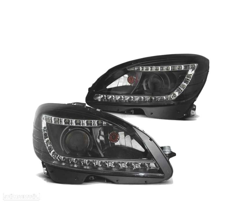 FARÓIS LED PARA MERCEDES W204 07-10 PRETO - 1