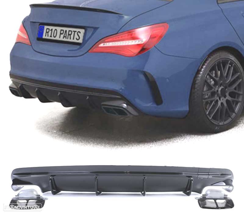DIFUSOR MERCEDES CLA C117 16-19 LOOK AMG PRETO BRILHANTE + PONTEIRAS ESCAPE - 1