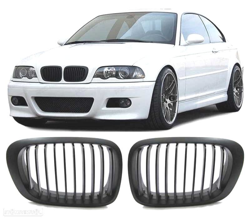 GRELHAS FRONTAIS BMW E46 COUPE 99-03 CABRIO 00-03 PRETO MATT - 1