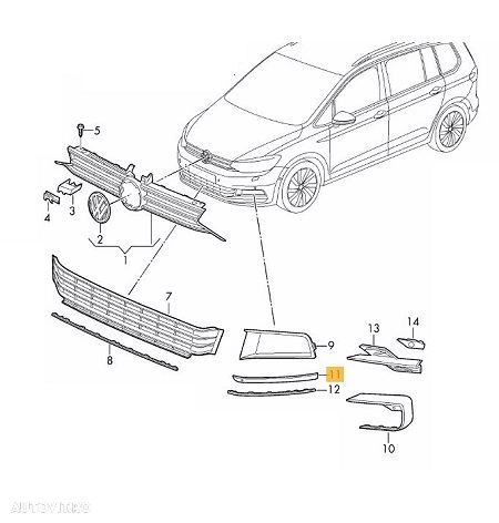 Ornament Grila bara VW Touran (5t), 05.2015-, Fata, stanga/dreapta, Texturat; negru, - 1