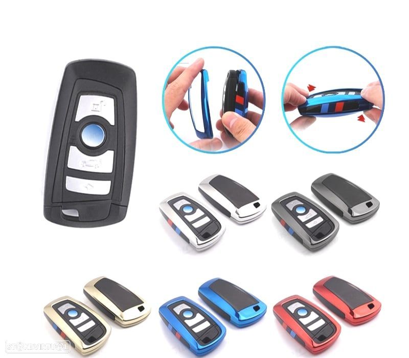 CAPA CHAVE BMW QUADRADA CROMADO E PRETO - 2