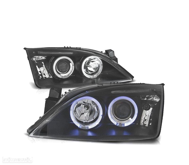 FARÓIS FRONTAIS PARA FORD MONDEO MK3 00-07 OLHOS ANGEL FUNDO PRETO - 1