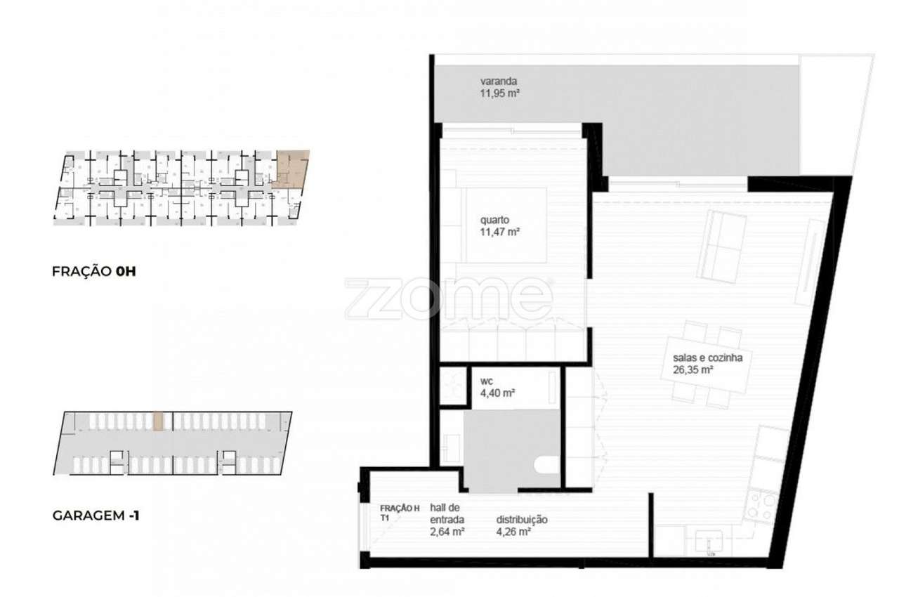 Apartamento T1 (0H) localizado no piso 0, com área total de 84.75 m2. - Grande imagem: 2/23