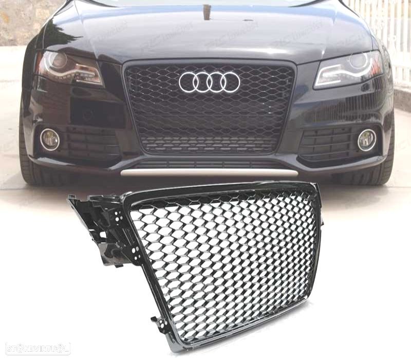 GRELHA FRONTAL AUDI A4 B8 08-11 PRETO BRILHANTE LOOK RS - 1