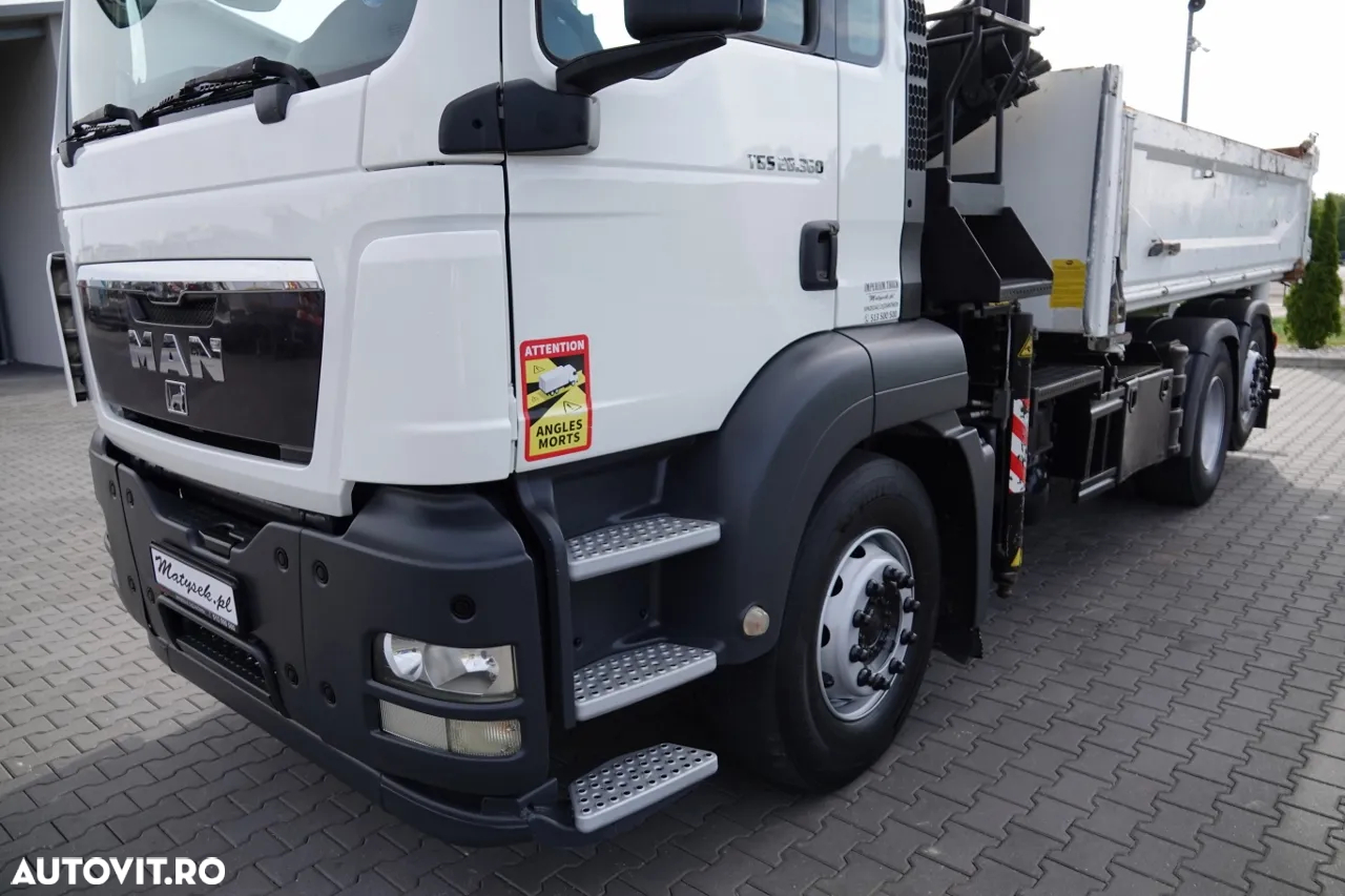 MAN TGS 26.360 / 6X2 / BASCULĂ + HDS FASSI F155A / CAPACITATE DE RIDICARE 6 160 KG / BORDMATIC / AXĂ RIDICATĂ / EURO 5 - 14