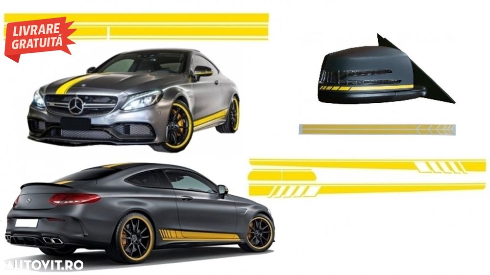 Set Stickere Capota/Plafon/Portbagaj si Laterale Galben Mat Mercedes C205 Coupe A2- livrare gratuita - 1