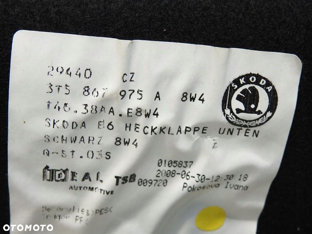 TAPICERKA KLAPY BAGAŻNIKA TYŁ SKODA SUPERB II LIFTBACK 3T5867975A - 6