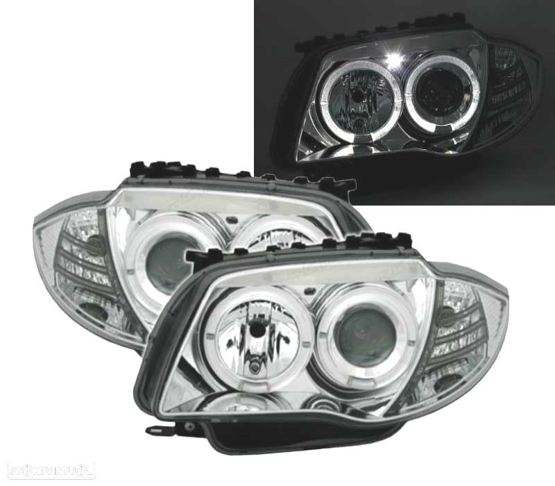FARÓIS FRENTE PARA BMW SERIE 1 E81 04-11 FUNDO CROMADOS - 1