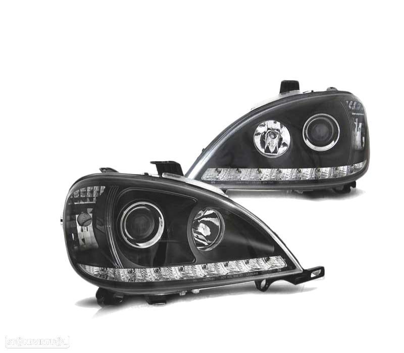 FARÓIS MERCEDES CLASSE ML W163 98-01 DAYLIGHT NEGROS - 1