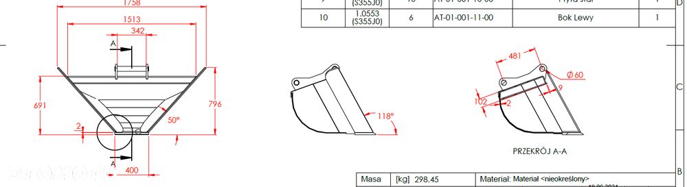 Łyżka trapezowa V - Producent -Lehnhoff, Verachtert, S30-S80 - 7