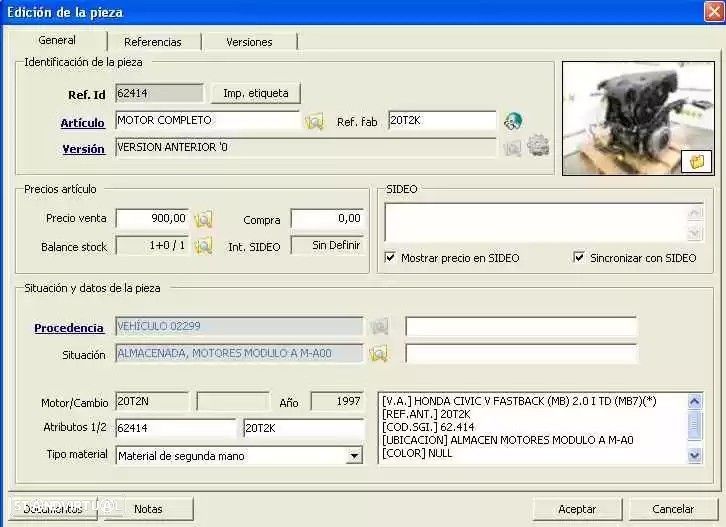 MOTOR COMPLETO HONDA CIVIC VI FASTBACK 1995 -20T2K - 1