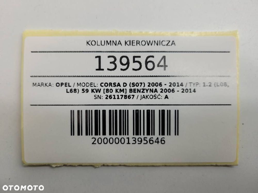 KOLUMNA KIEROWNICZA WSPOMAGANIE OPEL CORSA D EU 26117867 - 10