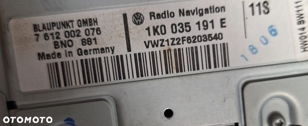 RADIO ORYGINALNE 1K0035191E- VW GOLF V , TOURAN - 2