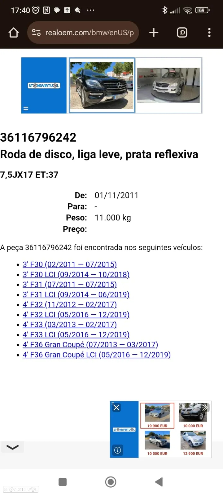 - Jantes 17 Polegadas Originais BMW Style 393 - 5x120 - 36116796242 | 6796242 - F20 | F21 | F30 | F31 | F32 | F33 | F36 - 29