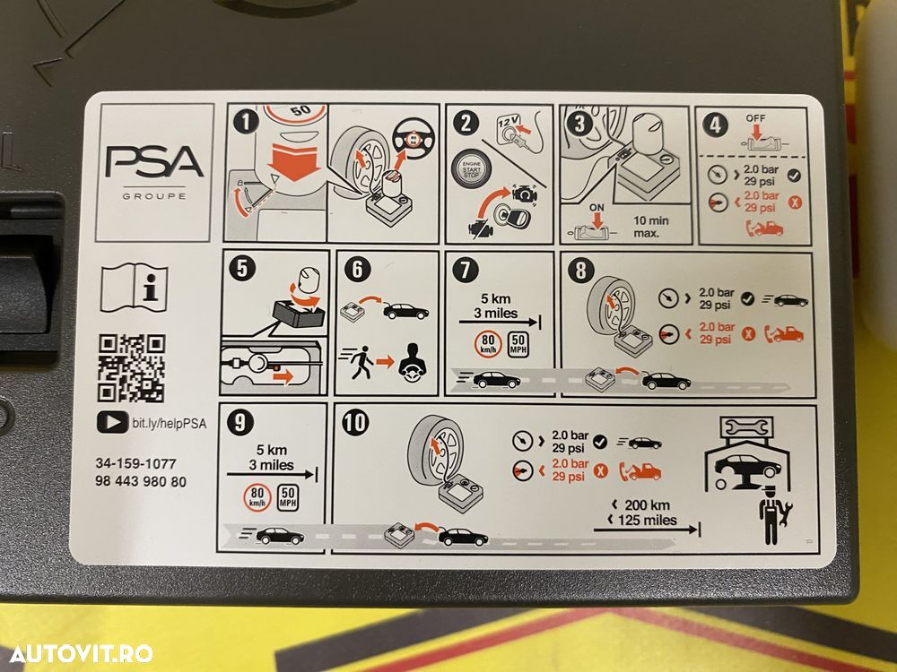 Compresor auto umflat roti soluție kit pană OE Peugeot 120w neutiliza - 5