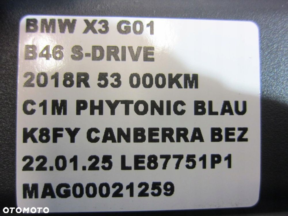 BMW X3 B46 G01 X4 G02 OSŁONA WLOTU POWIETRZA PODSZYBIA 7399018 51717399018 - 7