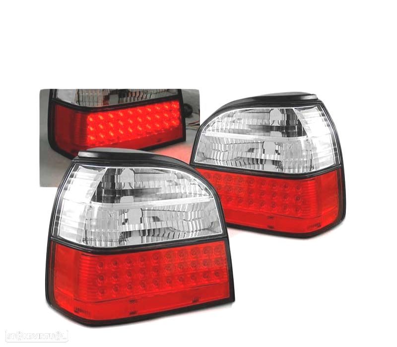 FAROLINS TRASEIROS LED VOLKSWAGEN VW GOLF 3 91-97 CRYSTAL VERMELHO - 1