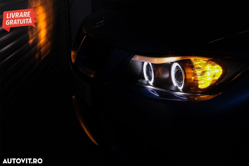 Faruri BMW Seria 3 E90 Sedan E91 Touring (03.2005-08.2008) Angel Eyes Negru- livrare gratuita - 15