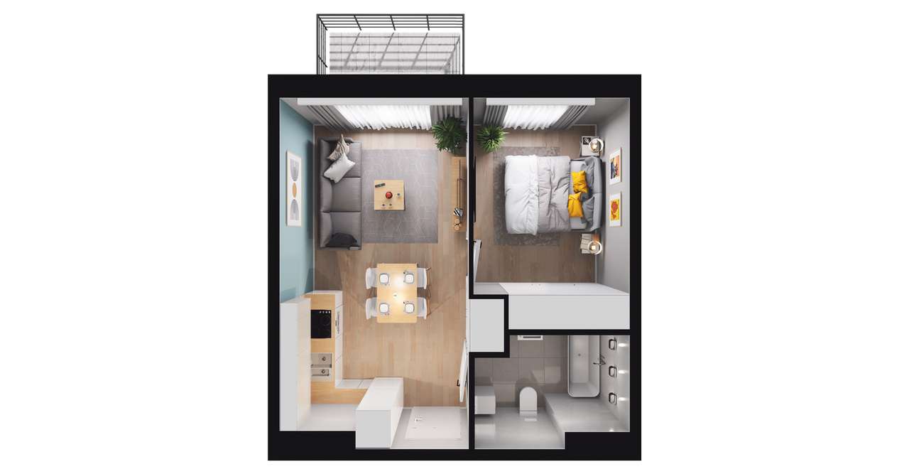 2-pokojowe mieszkanie 33m2 + balkon - Pełny obrazek: 3/7