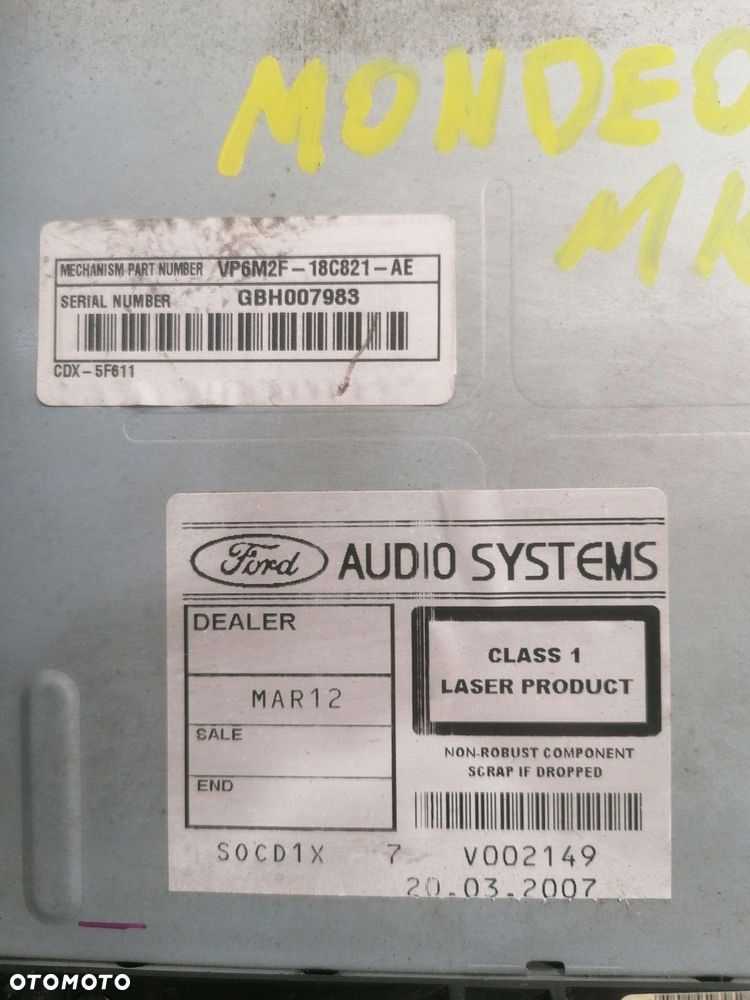 radio cd ford mondeo mk4 vp6m2f-18c821-ae - 3
